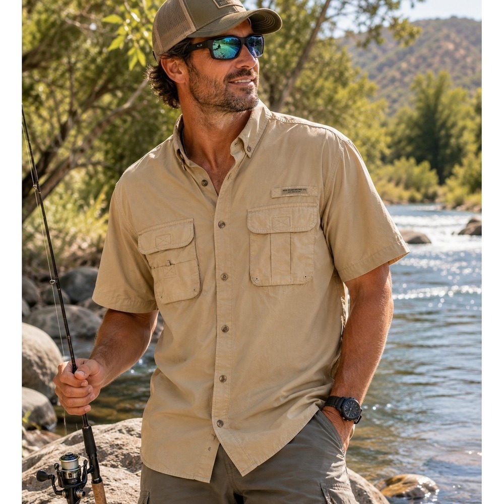 VTG Red Head Mens Khaki Fishing Shirt Sz XL Hiking Outdoors Camping Gorpcore
